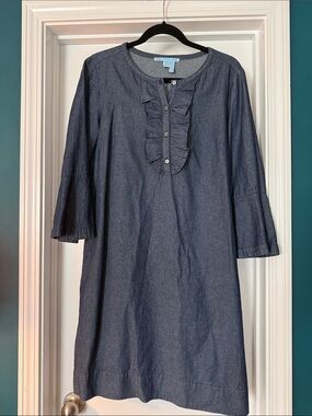 Draper James Dark Blue Ruffle-Front Shirt Dress